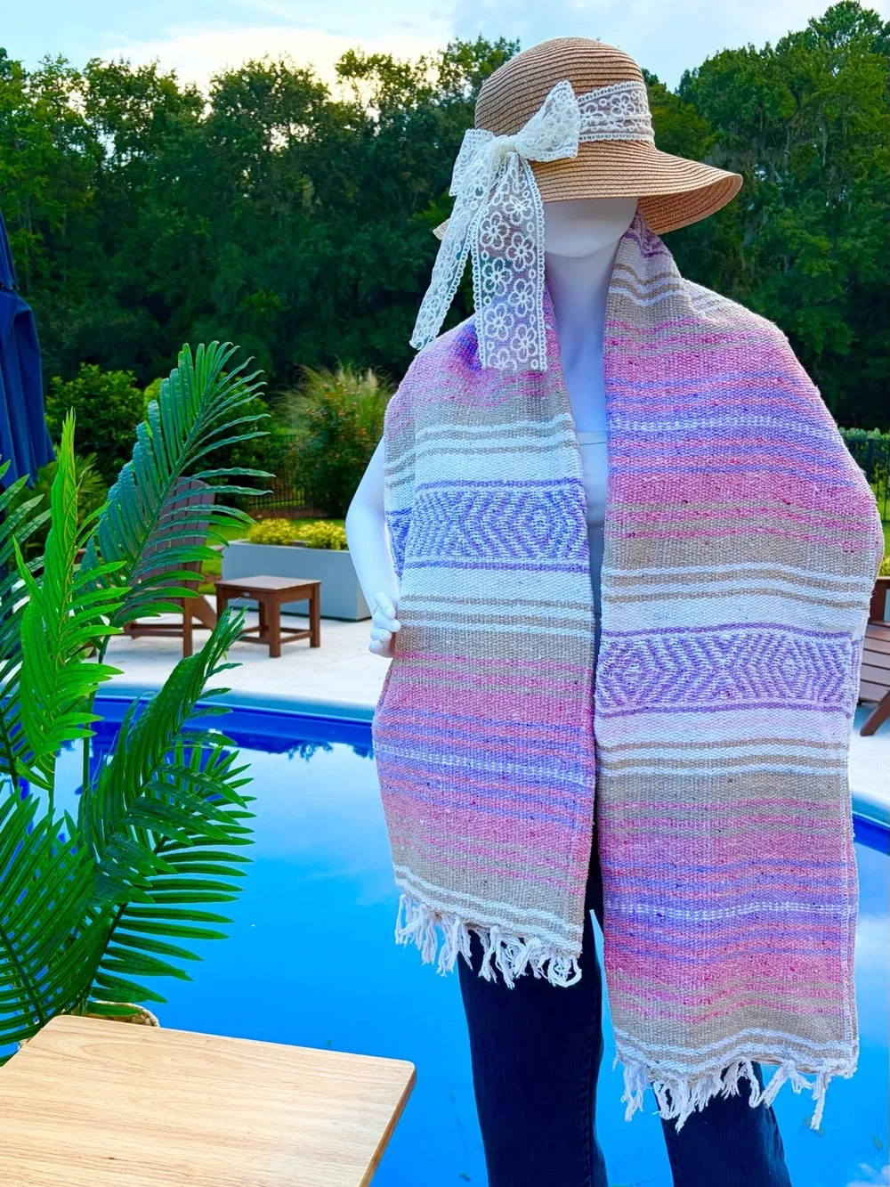 Mexican Falsa Blanket – Woven Striped Serape Throw with Fringe